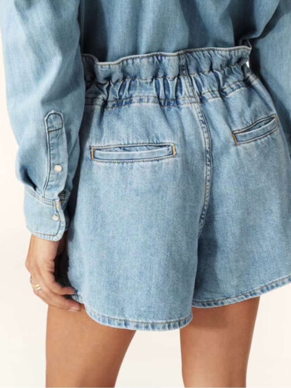 NWT ba&sh Mabo Paperbag High-Waist Denim Shorts Light Wash Organic Cotton 40/L - Picture 2 of 13